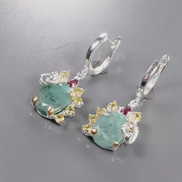 Emerald Peridot Crome Diopside &Tanzanite sterling earrings - Picture 8 of 8